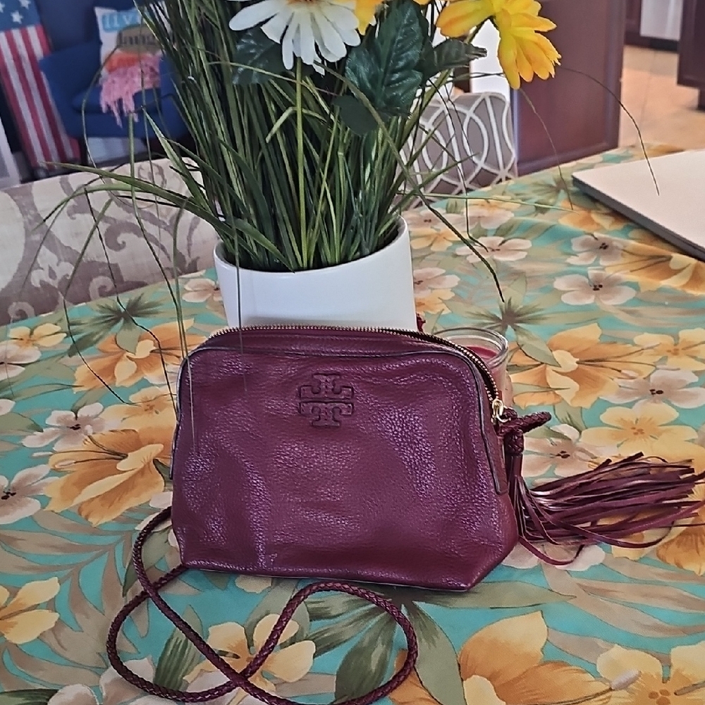 Tory Burch Red Crossbody Bag with Pebbled Leather and Tassel